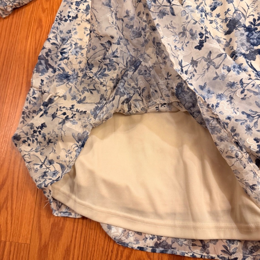 Polagram Womens Dress Medium Blue Floral Smocked Tiered Boho Cottagecore - Picture 3 of 12
